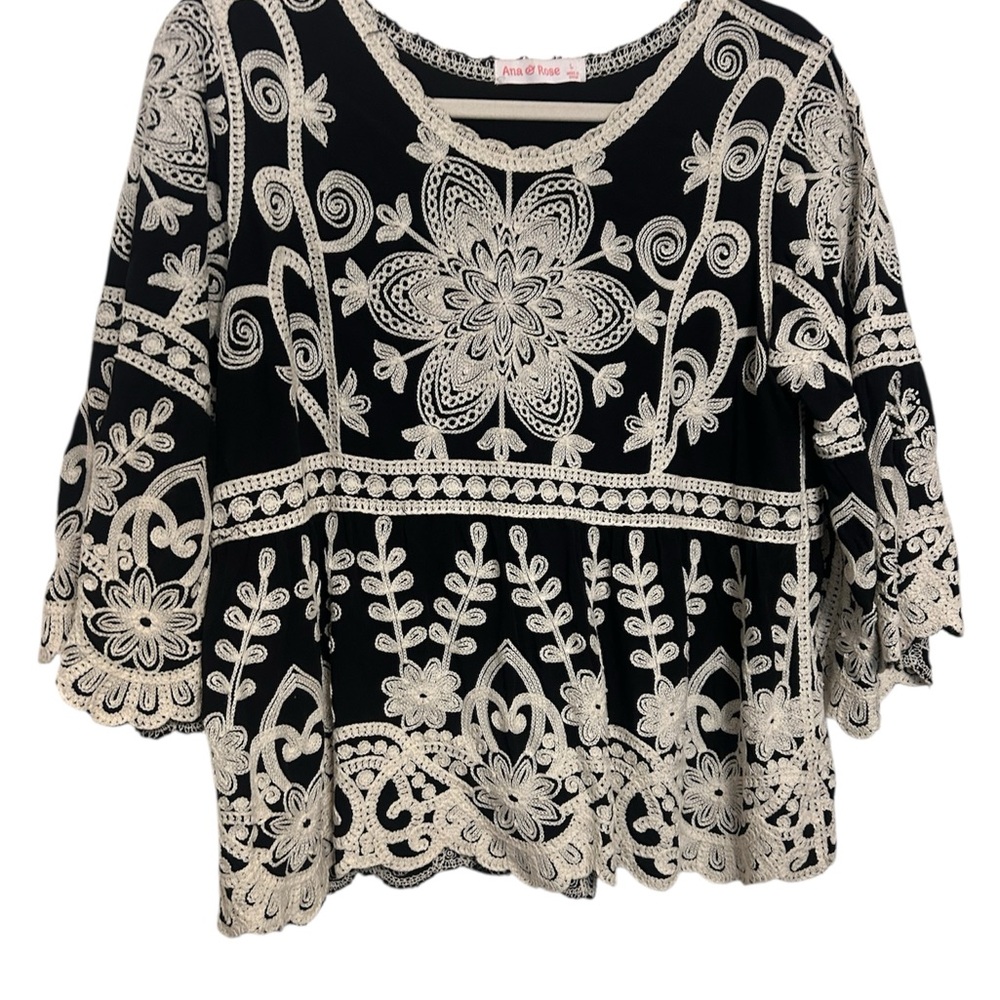 Chic Black and Cream Embroidered Blouse